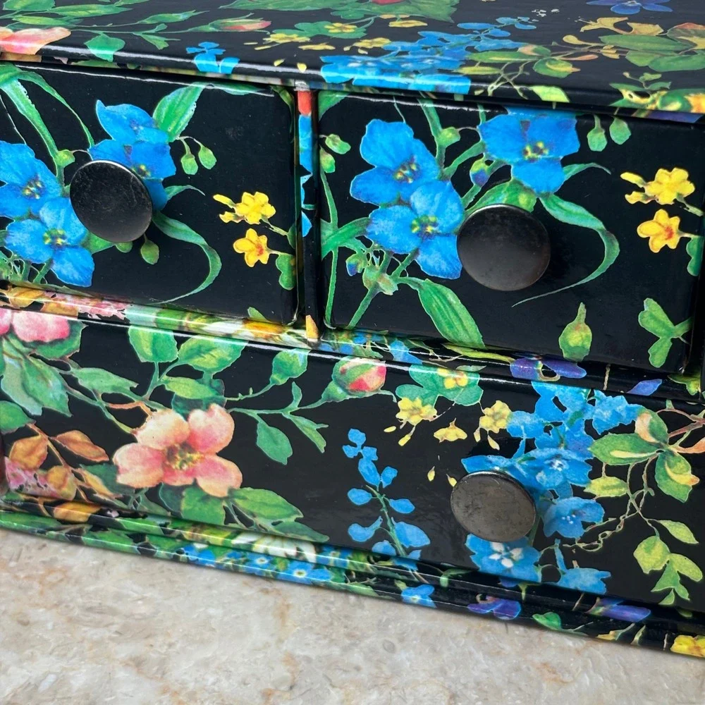 Vintage Floral Botanical 4 Drawer Jewelry Chest Organizer Boho Retro Cottage